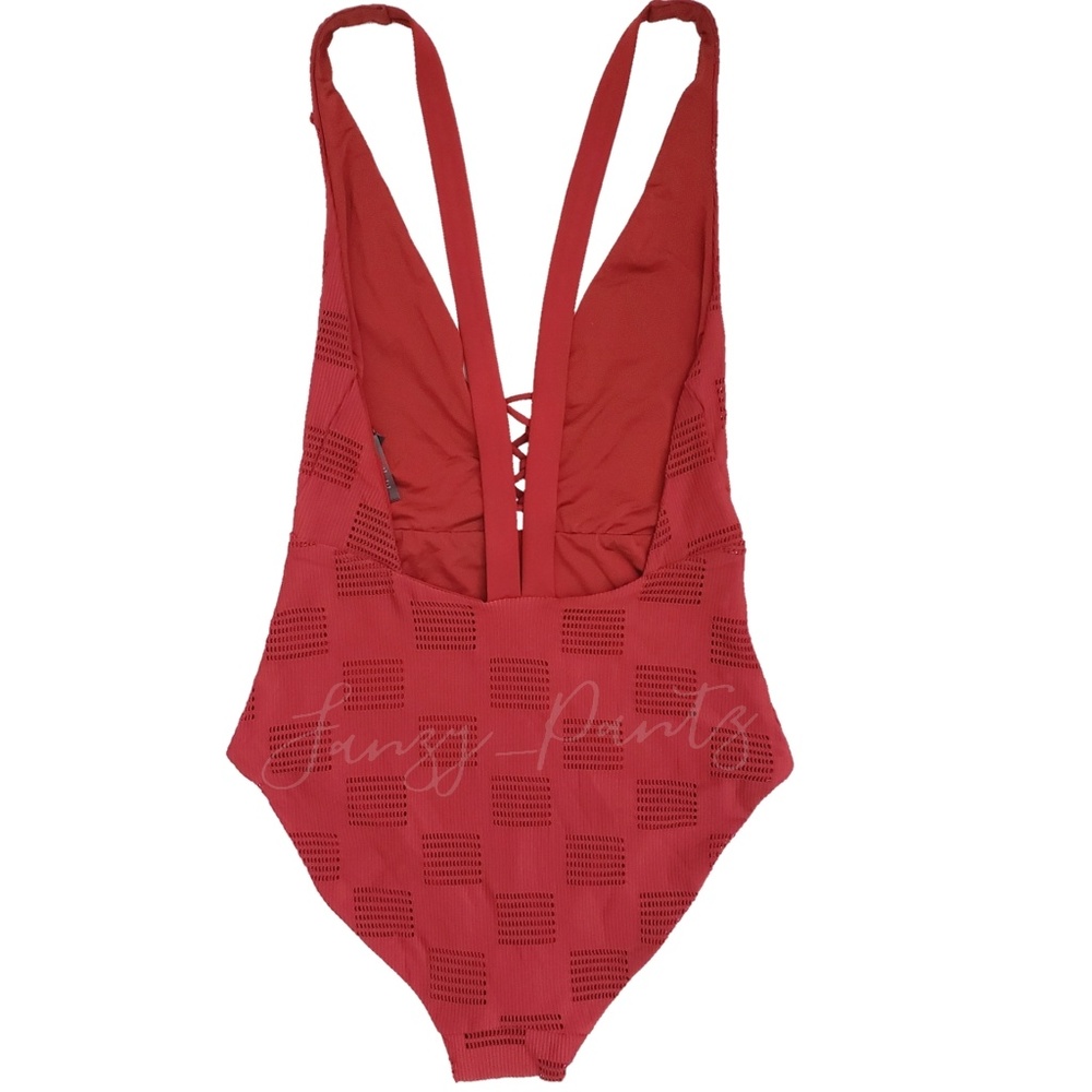 Onia Iona one piece swimsuit plunge lace up red - Picture 4 of 7